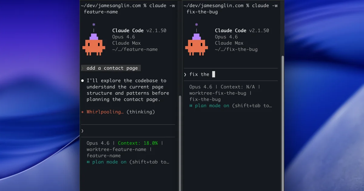 Parallel Claude Code Sessions with Git Worktrees | James Anglin